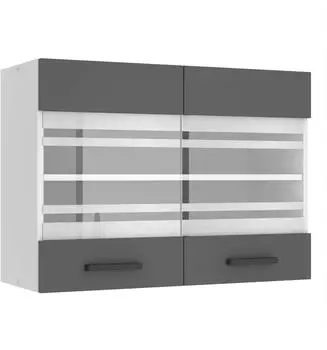 Belini Hängeschrank Küche SGW. Breite 80 cm. Oberschrank mit 2 Türen Silber matt