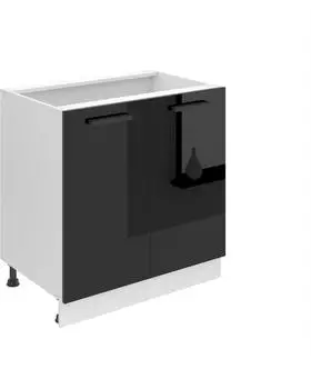 Belini Unterschrank Küche 80 cm Breite. SD Küchenunterschrank ohne Arbeitsplatte. Küchenschrank mit 2 Türen, Schwarz Hochglanz