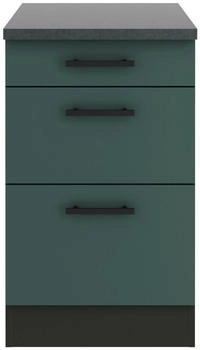 Optifit Küchenunterschrank Anthrazit Dunkelgrün 3 Schubladen einzeln stellbar 50x84,8x60 cm