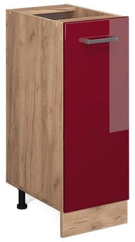 Livinity Apothekerschrank R-Line, 30 cm ohne Arbeitsplatte, Bordeaux Hochglanz/Goldkraft Eiche