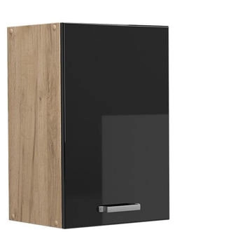 Livinity Hängeschrank R-Line, 40 cm, Schwarz Hochglanz/Goldkraft Eiche