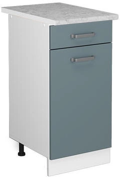 Livinity K&uuml;chenunterschrank R-Line, 40 cm mit Arbeitsplatte, Blau-Grau/Wei&szlig;