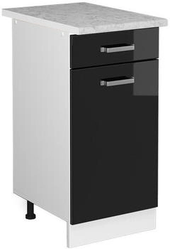 Livinity K&uuml;chenunterschrank R-Line, 40 cm mit Arbeitsplatte, Schwarz Hochglanz/Wei&szlig;
