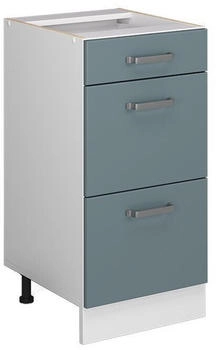 Livinity K&uuml;chenunterschrank R-Line, 40 cm mit Schubladen, ohne Arbeitsplatte, Blau-Grau/Wei&szlig;