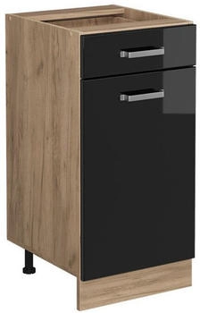 Livinity K&uuml;chenunterschrank R-Line, 40 cm ohne Arbeitsplatte, Schwarz Hochglanz/Goldkraft Eiche