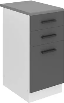 Belini Unterschrank Küche 40 cm Breite. SDSZ Küchenunterschrank mit Arbeitsplatte. Küchenschrank mit Schubladen, Silber matt