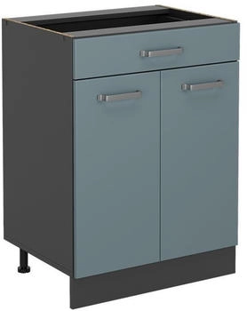 Livinity K&uuml;chenunterschrank R-Line, 60 cm mit Schublade, ohne Arbeitsplatte, Blau-Grau/Anthrazit