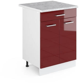 Livinity K&uuml;chenunterschrank R-Line, 60 cm mit Schublade, und Arbeitsplatte, Bordeaux Hochglanz/Wei&szlig;