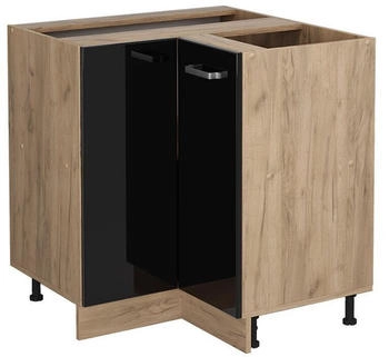 Livinity Eckschrank R-Line, 75.6 cm ohne Arbeitsplatte, Schwarz Hochglanz/Goldkraft Eiche