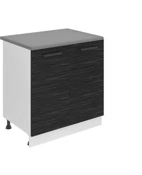 Belini Unterschrank Küche 80 cm Breite. SD Küchenunterschrank mit Arbeitsplatte. Küchenschrank mit 2 Türen, Königliches Ebenholz