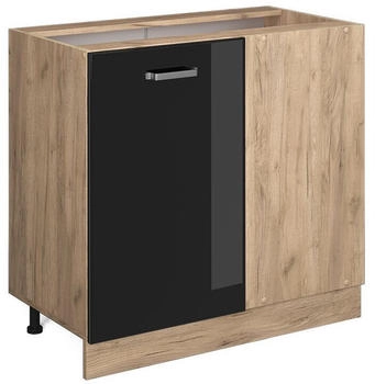 Livinity Eckschrank R-Line, 86 cm ohne Arbeitsplatte, Schwarz Hochglanz/Goldkraft Eiche