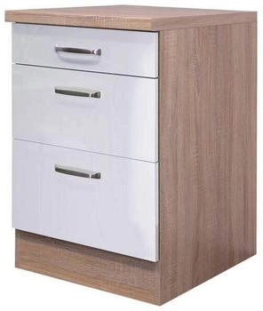 Flex-Well Schubkastenunterschrank Sonoma Eiche Wei&szlig; Hochglanz 3 Schubladen einzeln stellbar 60x86x60 cm