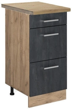 VICCO K&uuml;chenunterschrank, Schwarz, Eiche Wotan 40x81.6x60 cm (800000634385)