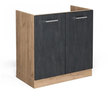 VICCO Sp&uuml;lenunterschrank, Schwarz, Eiche Wotan 80x81.6x46 cm (800000645280)