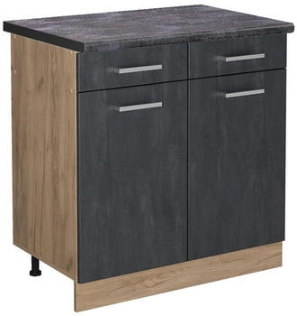 VICCO K&uuml;chenunterschrank, Schwarz, Eiche Wotan 80x81.6x60 cm (800000634397)