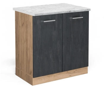 VICCO K&uuml;chenunterschrank, Schwarz, Eiche Wotan 80x81.6x60 cm (800000633516)