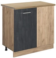 Vicco - Eckunterschrank R-line, Schwarz Beton, 86 Cm Ap Eiche