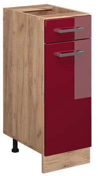 Livinity Küchenunterschrank R-Line, 30 cm ohne Arbeitsplatte, Bordeaux Hochglanz/Goldkraft Eiche
