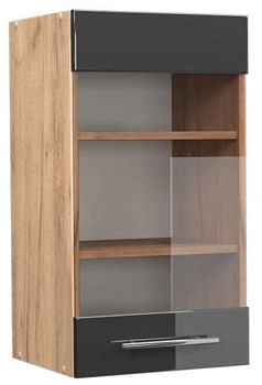 Livinity Küchenschrank Glas Fame-Line, 40 cm, Anthrazit Hochglanz/Goldkraft Eiche