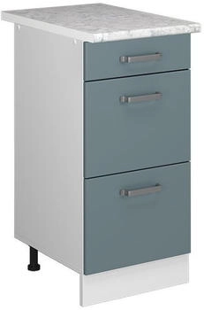 Livinity K&uuml;chenunterschrank R-Line, 40 cm mit Schubladen, und Arbeitsplatte, Blau-Grau/Wei&szlig;
