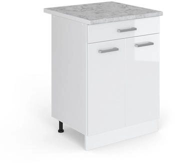 Livinity K&uuml;chenunterschrank R-Line, 60 cm mit Schublade, und Arbeitsplatte, Wei&szlig; Hochglanz/Wei&szlig;