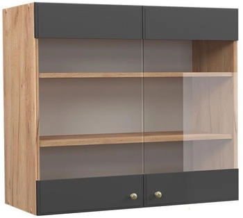 Livinity Küchenschrank Glas Fame-Line, 80 cm, Anthrazit-Gold/Goldkraft Eiche