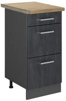 Vicco - K&uuml;chenunterschrank R-line, Schwarz Beton, 40 Cm Ap Eiche