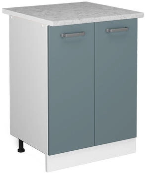 Livinity K&uuml;chenunterschrank R-Line, 60 cm mit Arbeitsplatte, Blau-Grau/Wei&szlig;