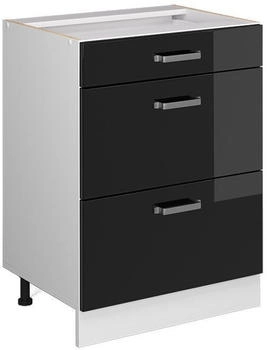 Livinity K&uuml;chenunterschrank R-Line, 60 cm mit Schubladen, ohne Arbeitsplatte, Schwarz Hochglanz/Wei&szlig;