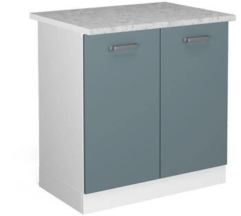 Livinity Sp&uuml;lenunterschrank R-Line, 80 cm mit Arbeitsplatte, Blau-Grau/Wei&szlig;