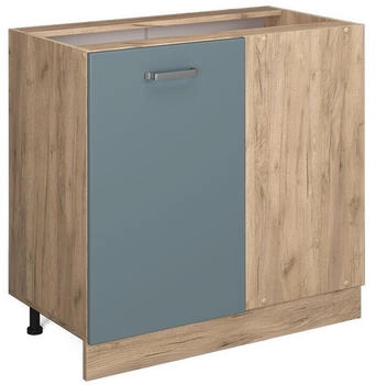 Livinity Eckschrank R-Line, 86 cm ohne Arbeitsplatte, Blau-Grau/Goldkraft Eiche