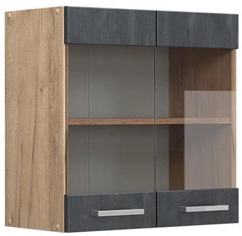 VICCO K&uuml;chenglasschrank, Schwarz, Eiche Wotan 60x60x31 cm (800000633883)