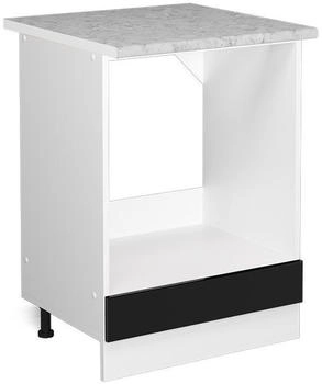Livinity Herdumbauschrank R-Line, 60 cm mit Arbeitsplatte, Schwarz Hochglanz/Wei&szlig;