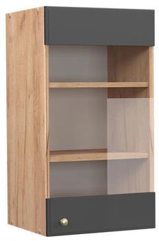 Livinity Küchenschrank Glas Fame-Line, 40 cm, Anthrazit-Gold/Goldkraft Eiche
