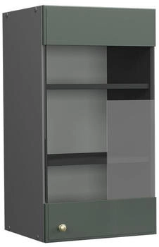 Livinity Küchenschrank Glas Fame-Line, 40 cm, Grün-Gold Landhaus/Anthrazit