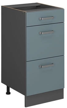 Livinity Küchenunterschrank R-Line, 40 cm mit Schubladen, ohne Arbeitsplatte, Blau-Grau/Anthrazit