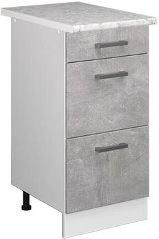 Livinity K&uuml;chenunterschrank R-Line, 40 cm mit Schubladen, und Arbeitsplatte, Beton/Wei&szlig;