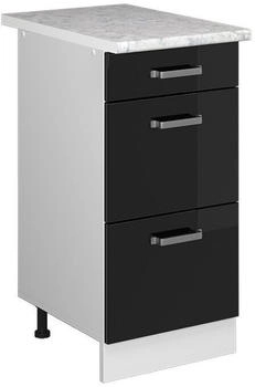 Livinity Küchenunterschrank R-Line, 40 cm mit Schubladen, und Arbeitsplatte, Schwarz Hochglanz/Weiß