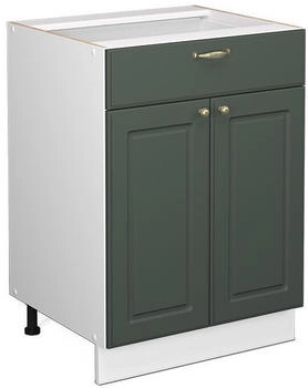 Livinity K&uuml;chenunterschrank Fame-Line, 60 cm mit Schublade, ohne Arbeitsplatte, Gr&uuml;n-Gold Landhaus/Wei&szlig;