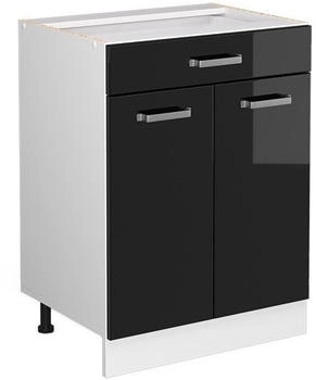 Livinity K&uuml;chenunterschrank R-Line, 60 cm mit Schublade, ohne Arbeitsplatte, Schwarz Hochglanz/Wei&szlig;