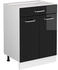 Livinity Küchenunterschrank R-Line, 60 cm mit Schublade, ohne Arbeitsplatte, Schwarz Hochglanz/Weiß