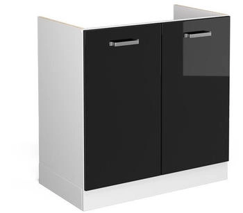 Livinity Sp&uuml;lenunterschrank R-Line, 80 cm ohne Arbeitsplatte, Schwarz Hochglanz/Wei&szlig;