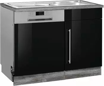 Kochstation Spülenschrank KS-Samos 110 cm inkl Geschirrspüler Tür/Sockel schwarz