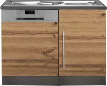 Kochstation Spülenschrank KS-Samos 110 cm inkl Geschirrspüler Tür/Sockel wotaneiche/graphit