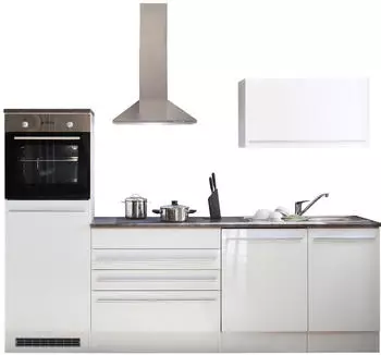 Stella Trading Jazz 6 Moderne mit Elektrogeräten in Weiß Hochglanz Metallic Grau - Geräumige Einbauküche mit viel Stauraum - 260 x 200 x 60 cm (B/H/T) (8G-131-13)