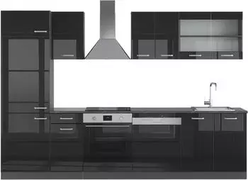 VICCO R-Line Schwarz Hochglanz/Anthrazit 300 cm AP Anthrazit (21791)