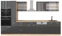 Vicco - K&uuml;chenzeile R-line, Anthrazit Hochglanz/goldkraft Eiche, 350 Cm Mit