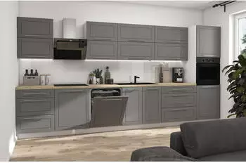 Feldmann-Wohnen KVANTUM 400cm weiß Fronten MDF dust grey matt REJS Vollauszug (134872563)