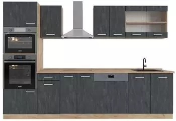 VICCO R-Line Schwarz Beton/Goldkraft Eiche 300 cm AP Eiche Schwarz Beton/Goldkraft Eiche | Front: Schwarz Beton | Arbeitsplatte: Goldkraft Eiche (47370)