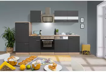 Respekta K&uuml;che K&uuml;chenblock Einbauk&uuml;che Eiche Schwarz Merle 280 cm (KB280ESGSC)